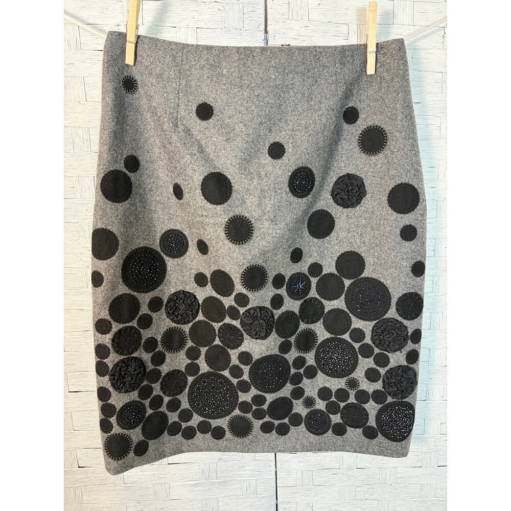 Carlisle women's skirt, pencil wool grey black polkadots embroidered beaded